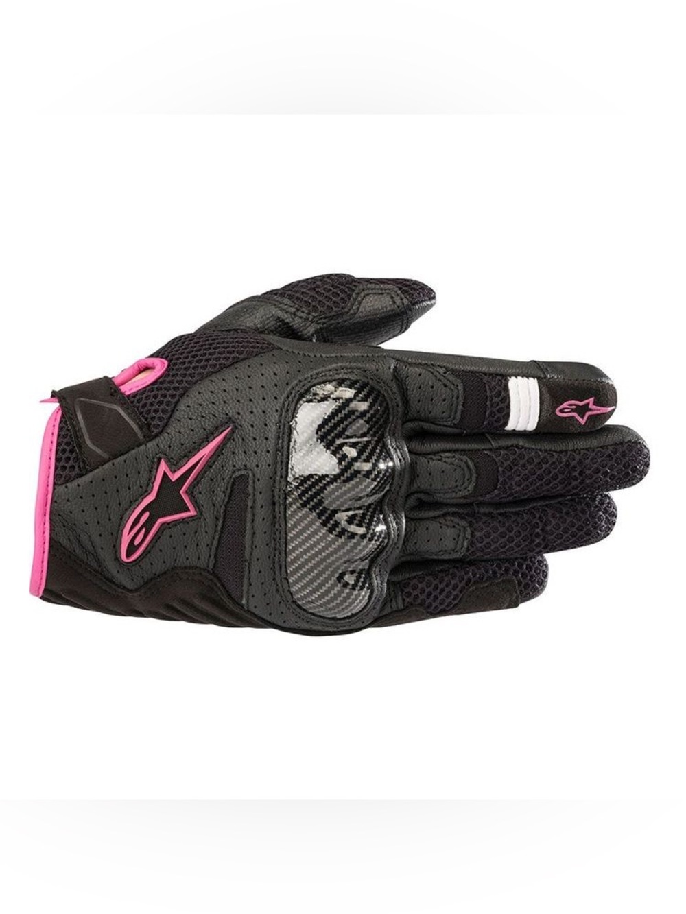 Alpinestars Women's Black Gloves with Pink Accents and Carbon Knuckle.